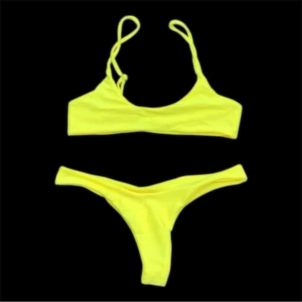Women's Size Medium Unbranded Fluorescent Yellow Cheeky Bikini NWOT